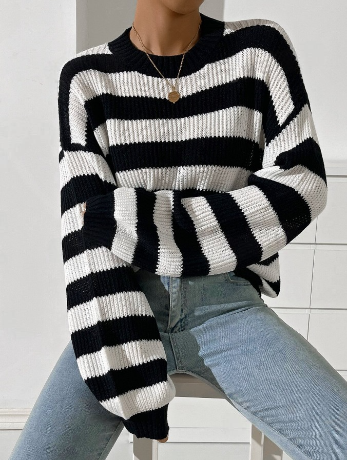 White/Black Striped Women's Jumper