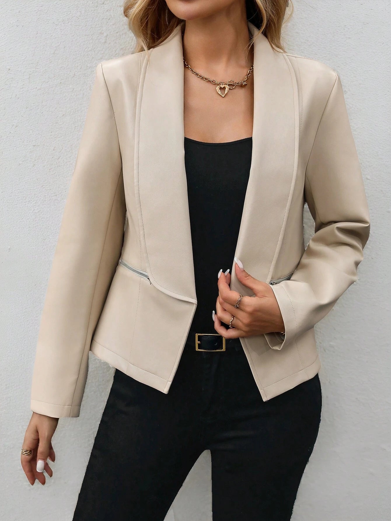 Beige Women‘s Leather Jacket