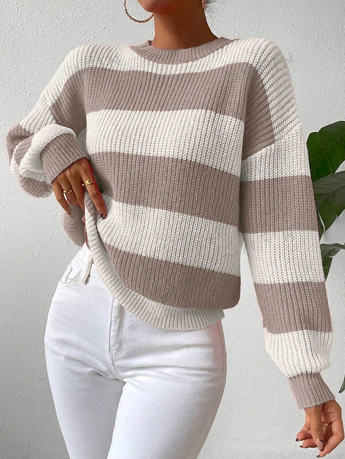 White/Beige Striped Women's Jumper