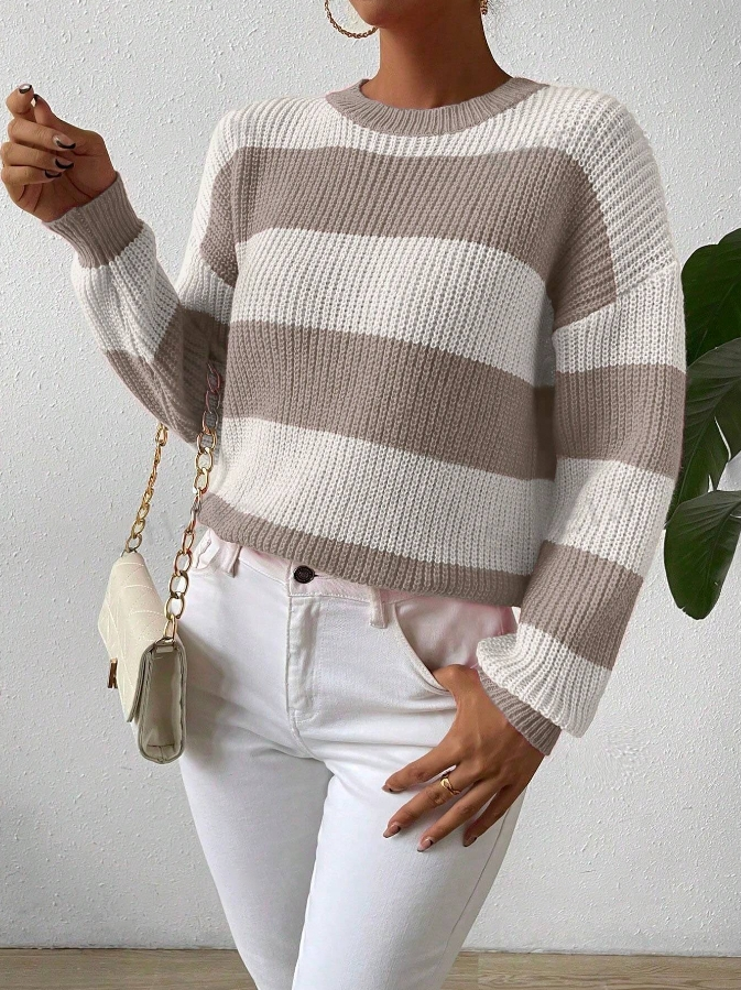 White/Beige Striped Women's Jumper