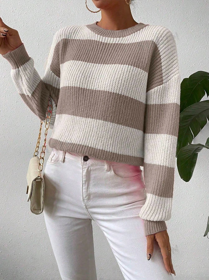 White/Beige Striped Women's Jumper